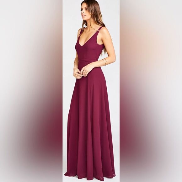 Show Me Your MuMu Jenn Maxi Sleeveless Bridesmaid Gown Dress in Merlot Chiffon M - Picture 12 of 14